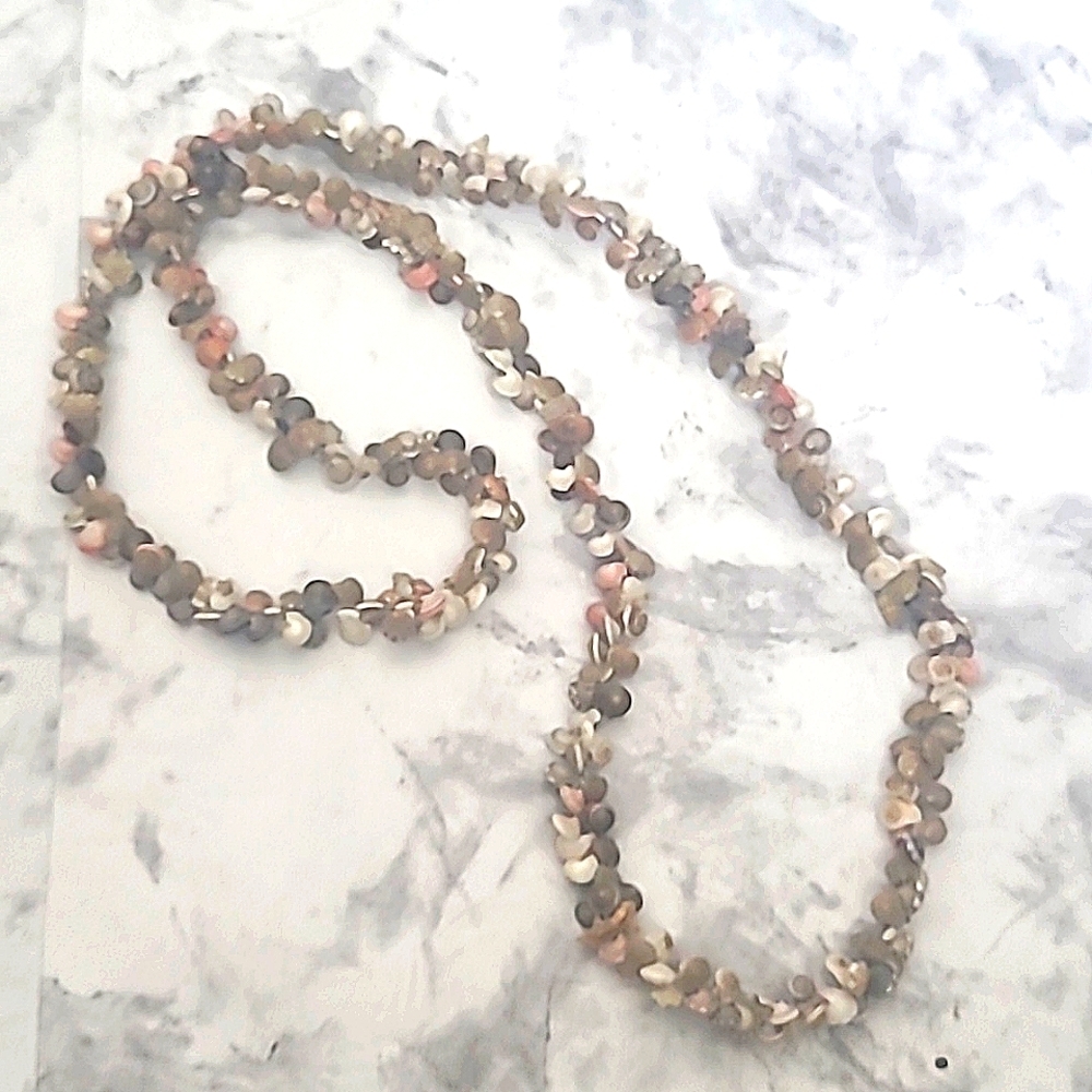 Seashell Necklace 34" Long slip on pink tan white purple cream brown
